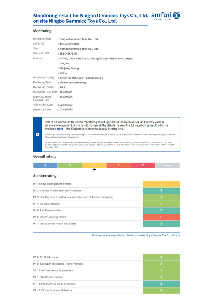BSCI Certificatio-Gemmicc Toys