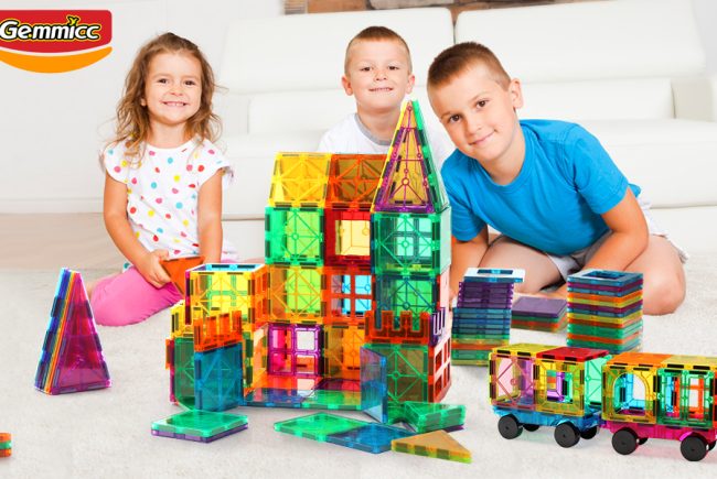 Gemmicc Magnetic Tiles, Deluxe 100 PCS Building Blocks Magnet Toys for Kids,3D Magnet Puzzles Stacking Blocks for Boys Girls,Huge Set with 2 Cars